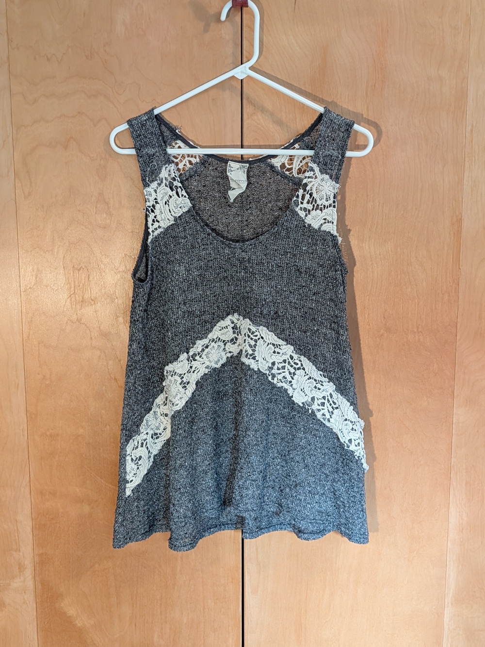 Blu Pepper Gray Tank with White Lace Insets